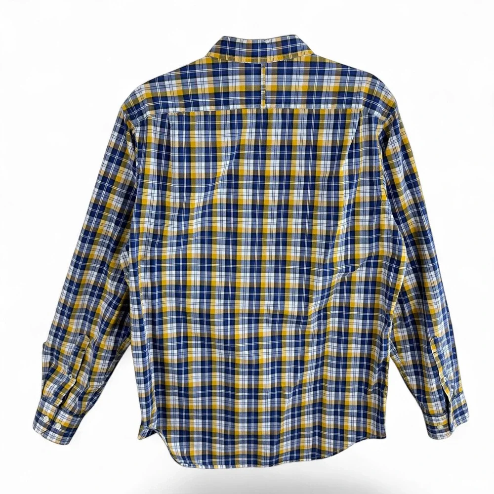 Banana Republic Soft Wash Mens Large Blue Yellow Plaid‎ Cotton Button Down Shirt